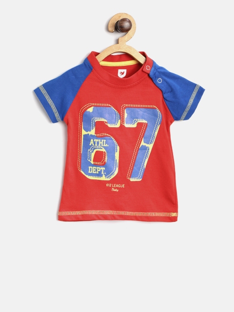 

612 league Boys Red & Blue Printed Round Neck T-shirt