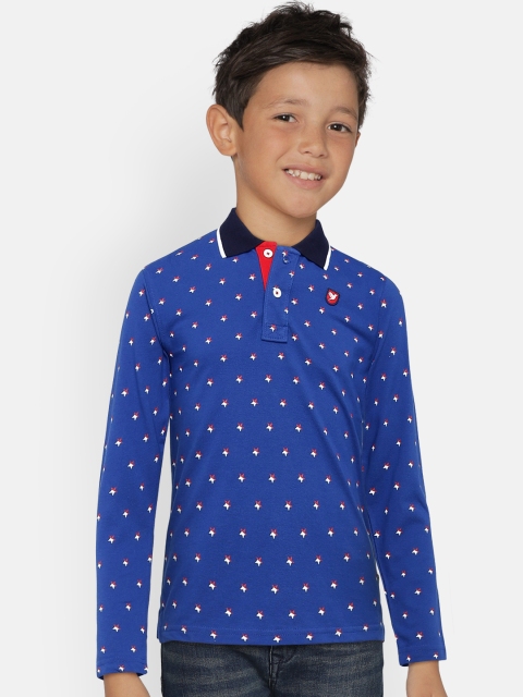 

612 league Boys Blue Printed Polo Collar T-shirt