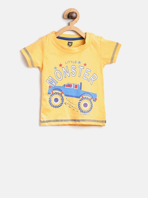 

612 league Boys Yellow Printed Round Neck T-shirt