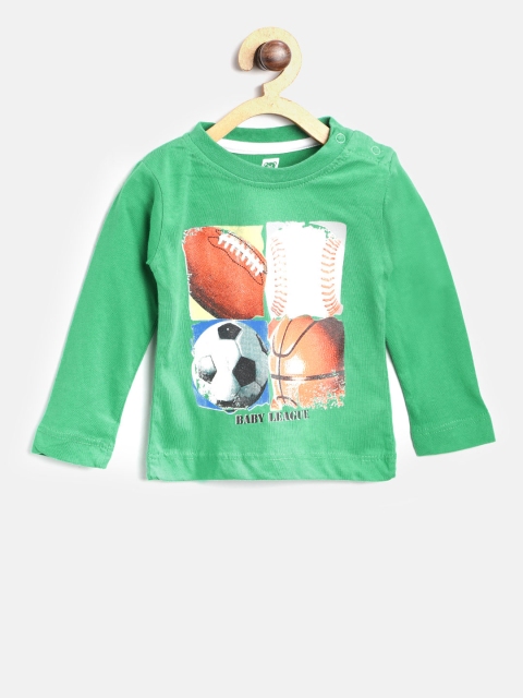 

612 league Boys Green Printed Round Neck T-shirt