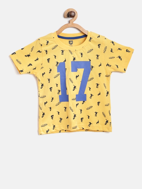 

612 league Boys Yellow Printed Round Neck T-shirt
