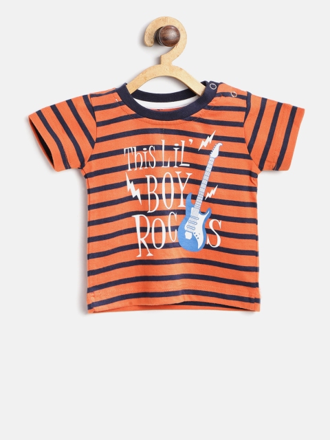 

612 league Boys Orange Striped Printed Round Neck T-shirt