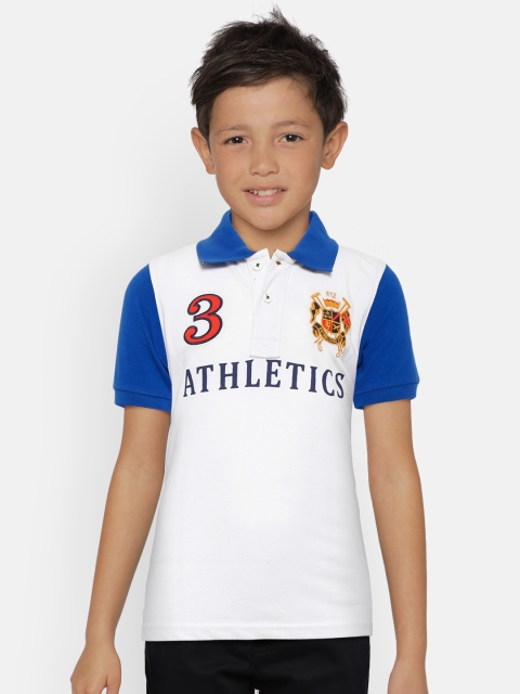 

612 league Boys White & Blue Printed Polo Collar T-shirt