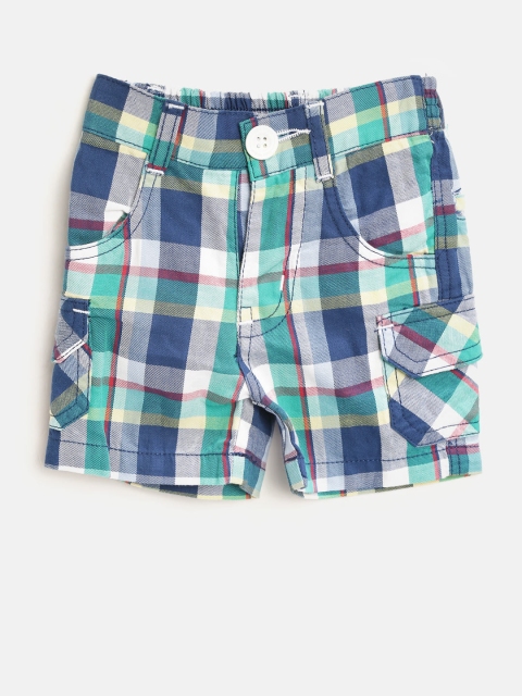 

612 league Boys Navy Blue & White Checked Regular Fit Cargo Shorts