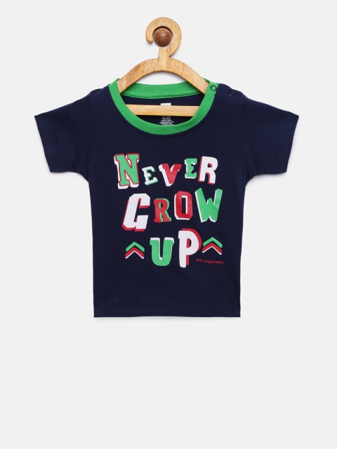 

612 league Boys Navy Blue Printed Round Neck T-shirt