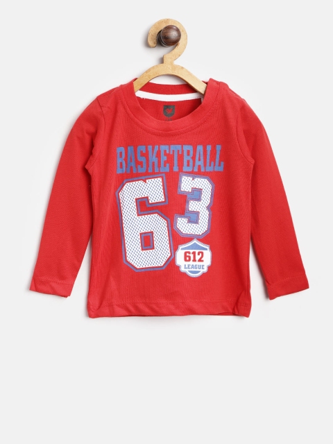 

612 league Boys Red & Blue Printed Round Neck T-shirt