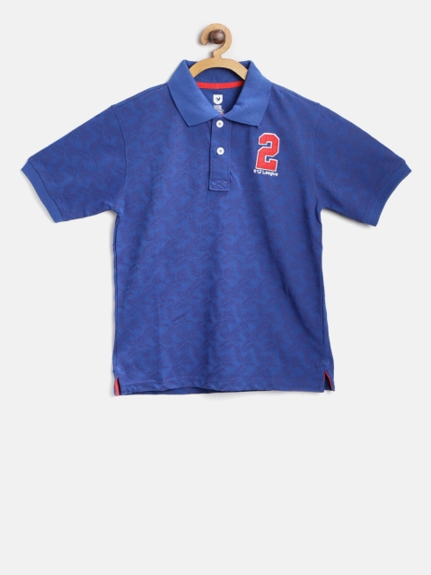 

612 league Boys Blue Printed Polo Collar T-shirt