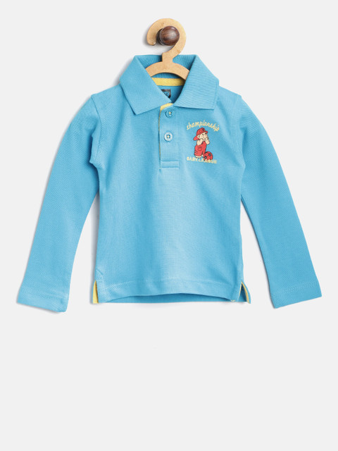 

612 league Boys Blue Solid Polo Collar T-shirt