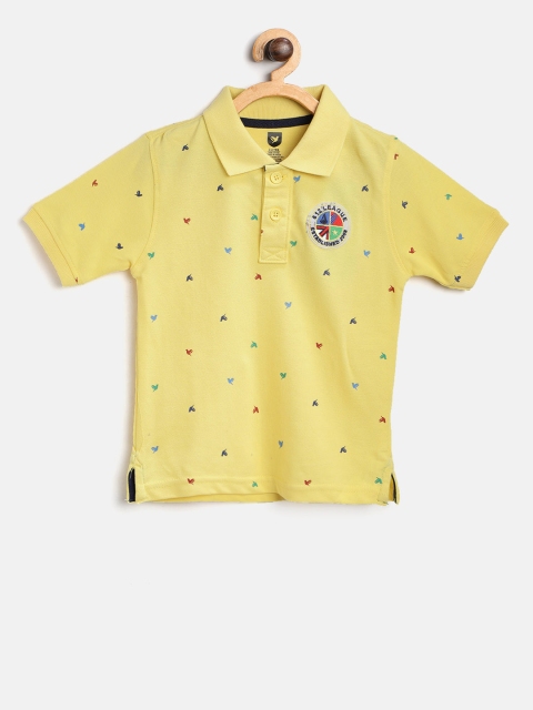 

612 league Boys Yellow Printed Polo Collar T-shirt