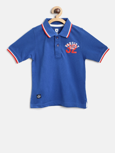 

612 league Boys Blue Solid Polo Collar T-shirt