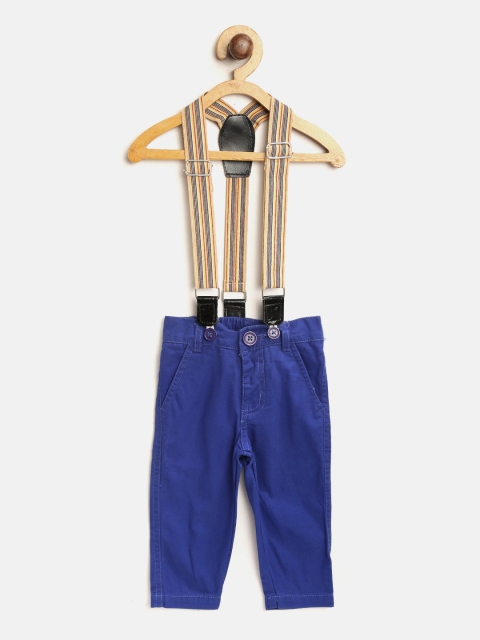 

612 league Boys Blue Regular Fit Solid Chinos with Detachable Suspenders