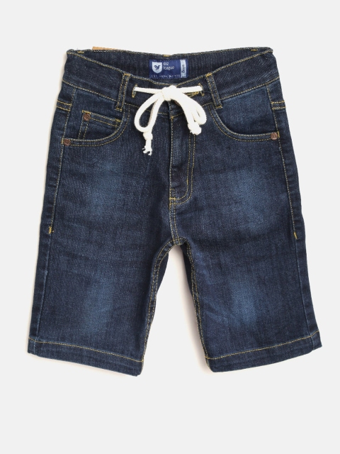 

612 league Boys Navy Blue Washed Regular Fit Denim Shorts