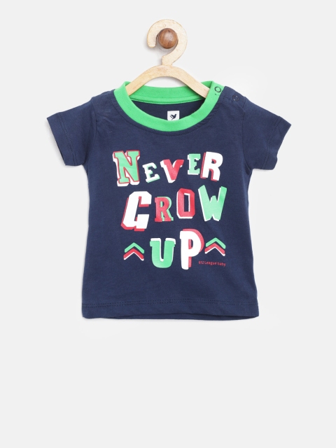 

612 league Boys Navy Printed Round Neck T-shirt, Navy blue