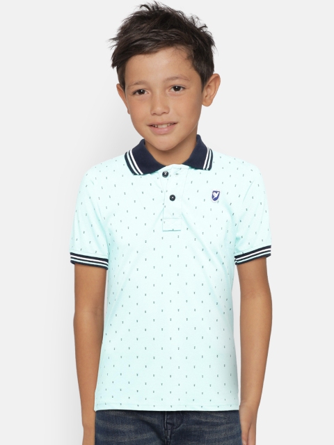 

612 league Boys Blue Printed Polo Collar T-shirt