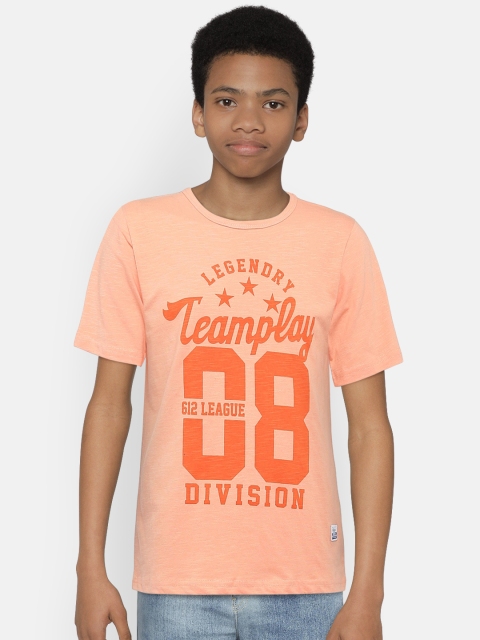 

612 league Boys Orange Printed Round Neck T-shirt