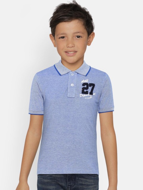 

612 league Boys Blue Self-design Polo Collar T-shirt