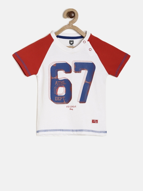 

612 league Boys White & Red Printed Round Neck T-shirt