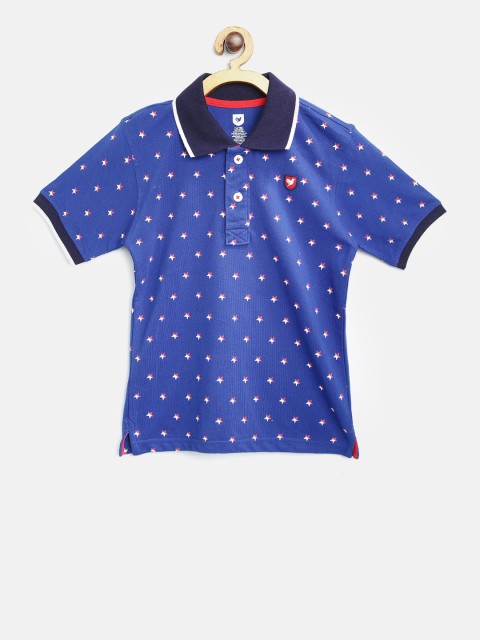 

612 league Boys Blue Printed Polo Collar T-shirt