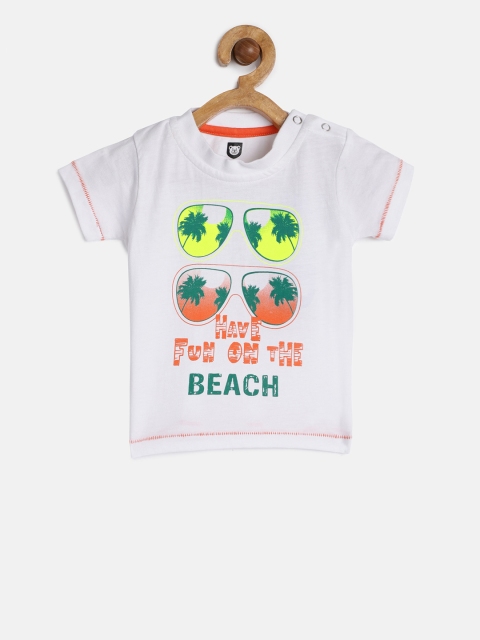 

612 league Boys White & Green Printed Round Neck T-shirt