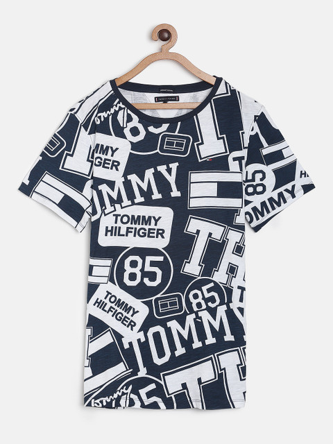

Tommy Hilfiger Boys White & Navy Blue Printed Round Neck T-shirt