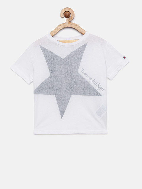 

Tommy Hilfiger Girls White & Grey Printed Round Neck T-shirt