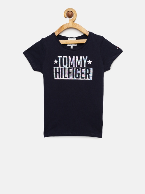 

Tommy Hilfiger Girls Navy Blue Printed Round Neck T-shirt