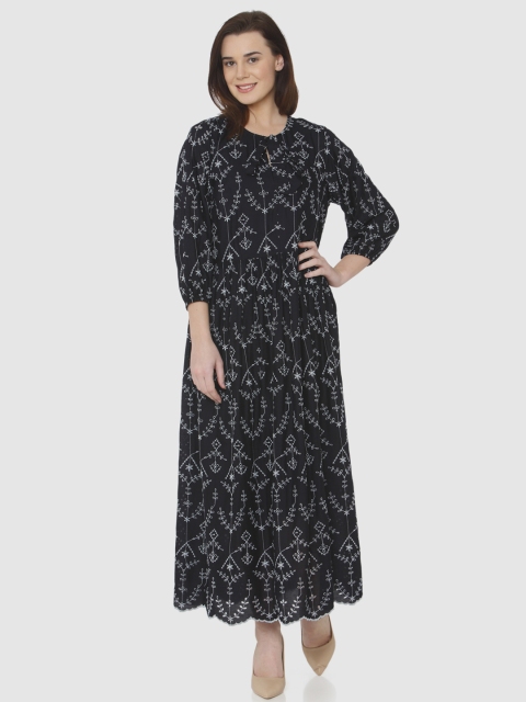 

Vero Moda Women Navy Blue Self Design Maxi Dress