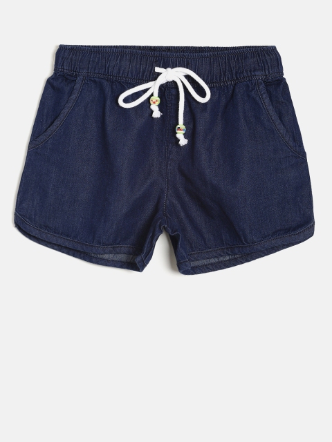 

VITAMINS Girls Navy Blue Regular Fit Denim Shorts