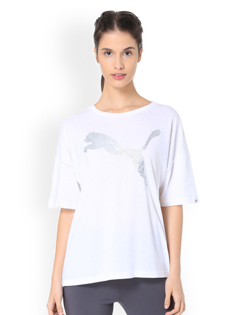 

Puma Women White Printed Round Neck T-shirt