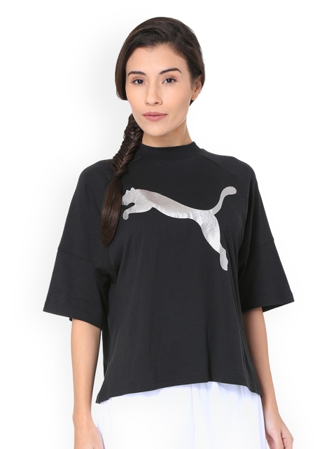 

Puma Women Black Printed High Neck T-shirt