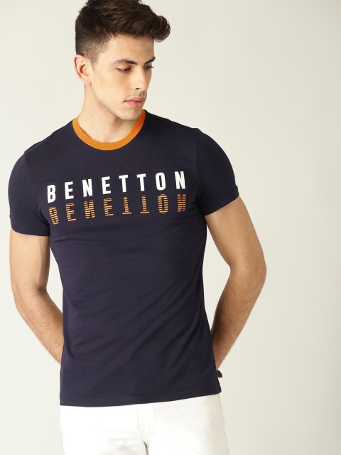 

United Colors of Benetton Men Navy Blue Printed Round Neck T-shirt