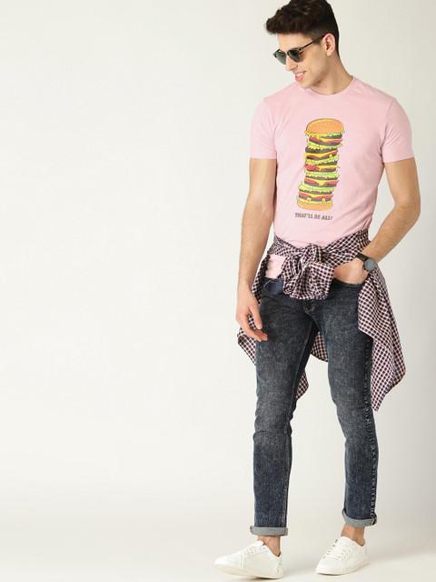 

United Colors of Benetton Men Pink Printed Round Neck T-shirt