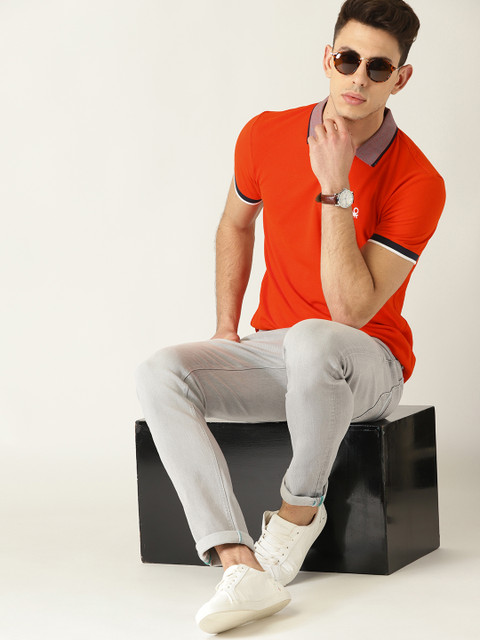 

United Colors of Benetton Men Orange Solid Polo Collar T-shirt