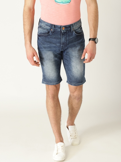 

United Colors of Benetton Men Blue Washed Slim Fit Denim Shorts