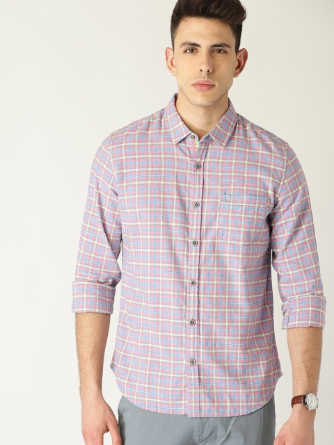 

United Colors of Benetton Men Pink & Grey Regular Fit Checked Casual Shirt