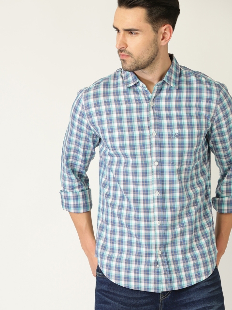 

United Colors of Benetton Men Blue & White Regular Fit Checked Casual Shirt