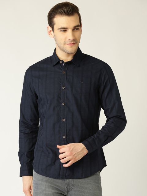 

United Colors of Benetton Men Navy Blue Regular Fit Checked Casual Shirt