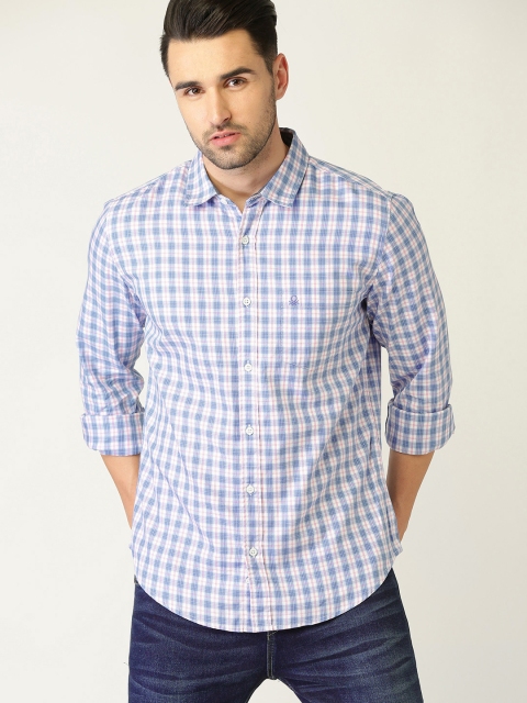 

United Colors of Benetton Men Blue & White Regular Fit Checked Casual Shirt