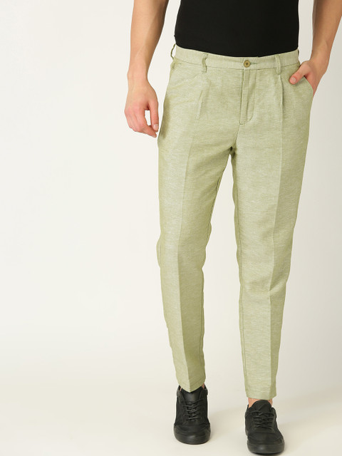 

United Colors of Benetton Men Green Regular Fit Self Design Trousers