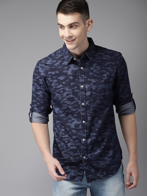

HERE&NOW Men Navy Blue Slim Fit Printed Casual Shirt