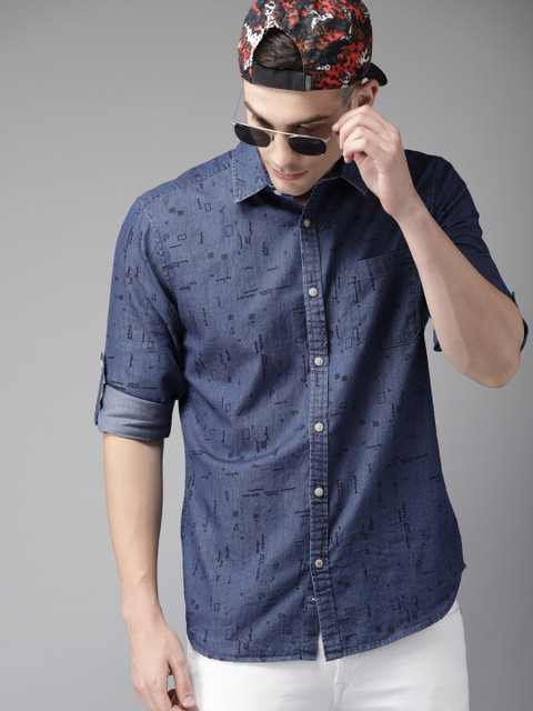 

HERE&NOW Men Blue Slim Fit Printed Casual Shirt