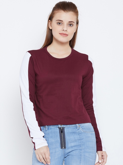 

The Dry State Women Maroon Solid Round Neck T-shirt