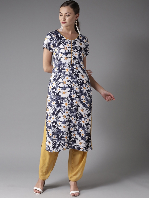

Moda Rapido Women Blue & White Floral Print Straight Kurta