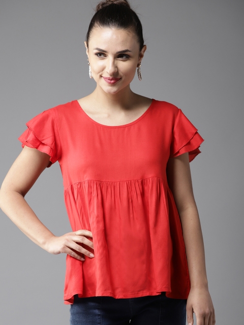

Moda Rapido Women Red Solid A-Line Top