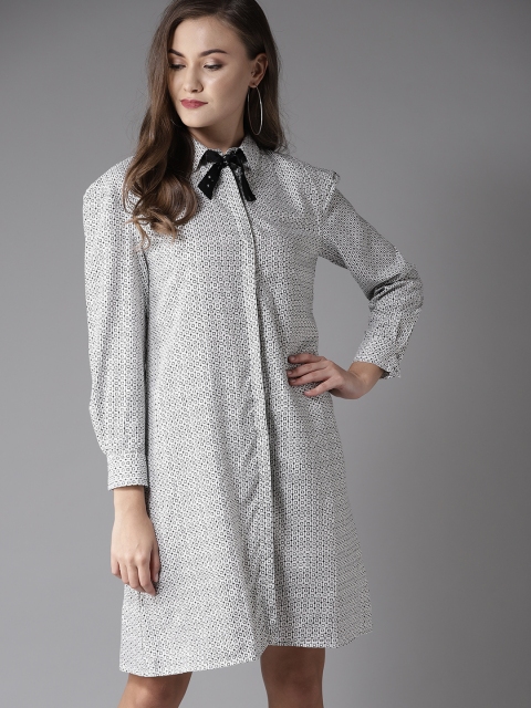 

Moda Rapido Women White & Black Printed Shirt Dress
