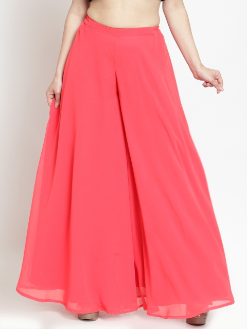 

Just Wow Women Coral Pink Solid Flared Palazzos