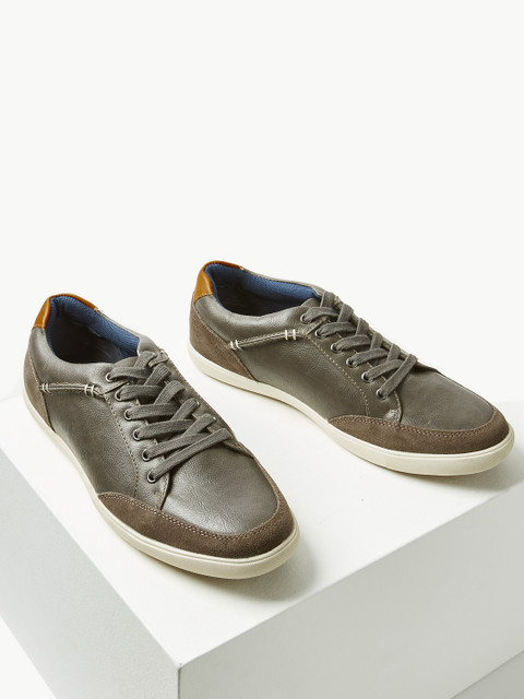 

Marks & Spencer Men Olive Green Leather Sneakers