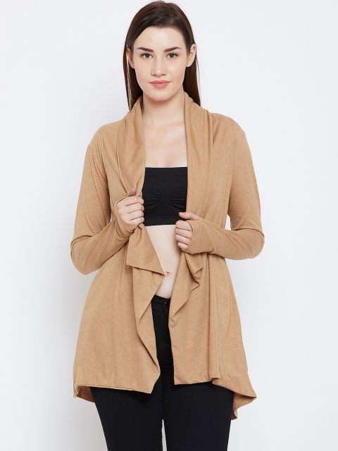 

Hypernation Beige Solid Open Front Shrug