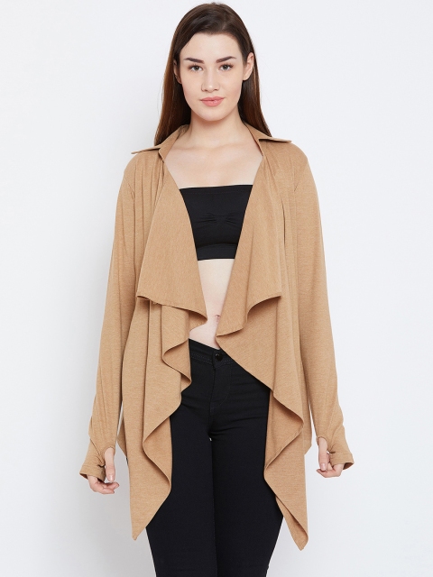 

Hypernation Beige Solid Open Front Shrug
