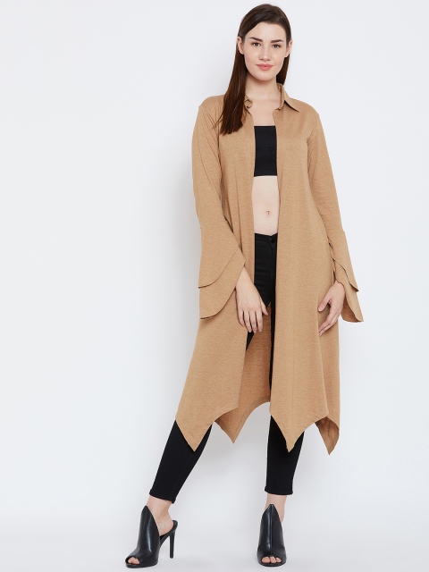 

Hypernation Beige Solid Open Front Shrug